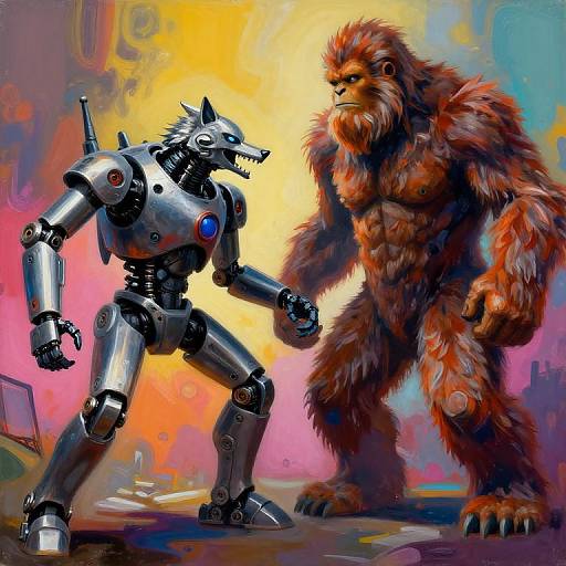 Psychedelic Robot Wolf vs Bigfoot