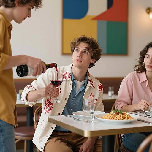 Dining Trio in Artistic Restaurant Scene