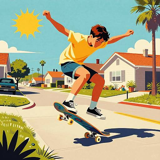 Sunlit Mid-Century Skate Ollie Poster