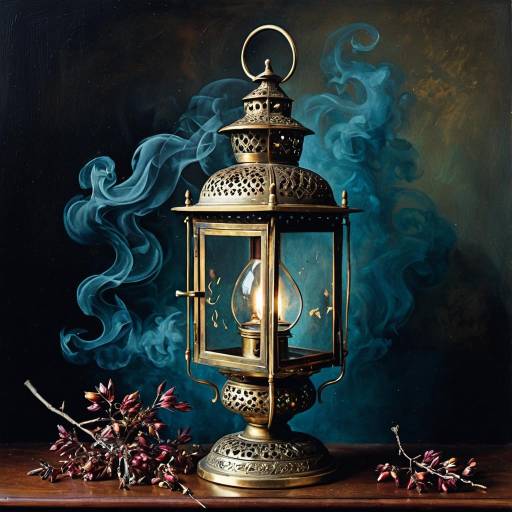 Ornate Brass Lantern with Smoke and Dried Jasmine
