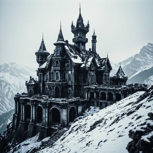 Abandoned Gothic Castle on Snowy Mountain