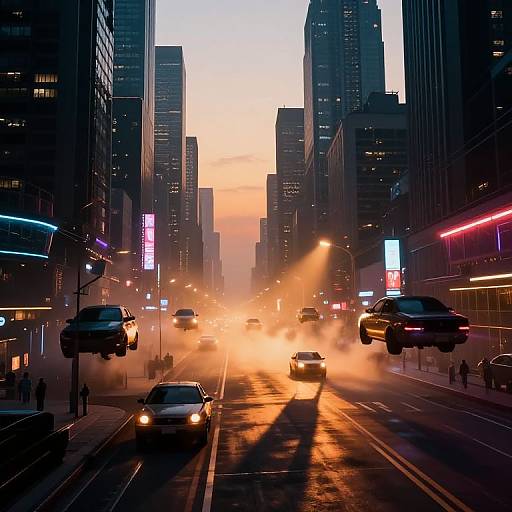 Futuristic Cyberpunk Cityscape at Dusk