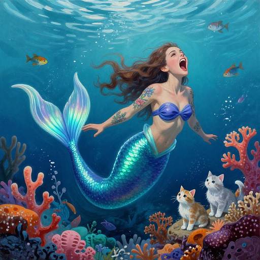 Bioluminescent Mermaid Amid Sea Life