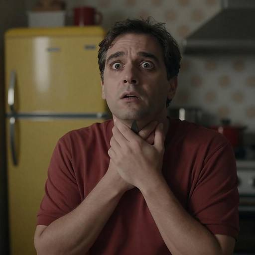 Intense Kitchen Scene with Distressed Man