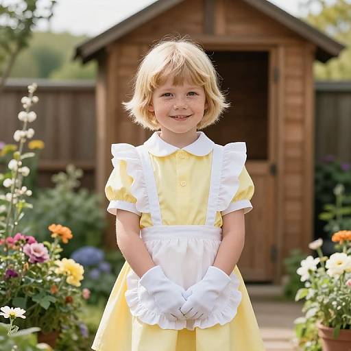 Cheerful Boy in Maid Outfit Garden