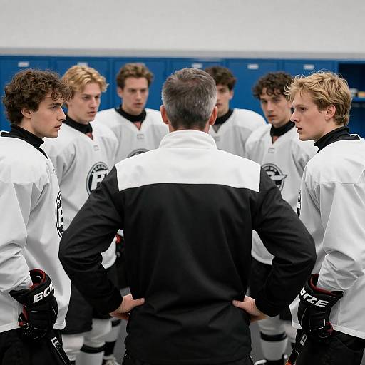 Intense Locker Room Hockey Team Meeting