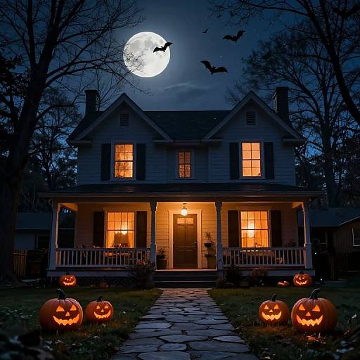 Cozy Moonlit Halloween House Scene