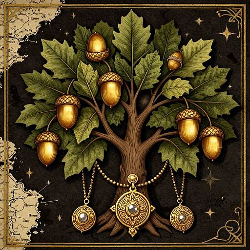 Medieval Tree with Golden Acorns