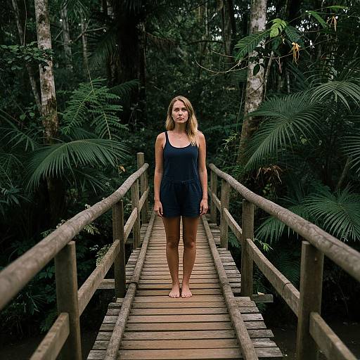 Woman on Jungle Footbridge