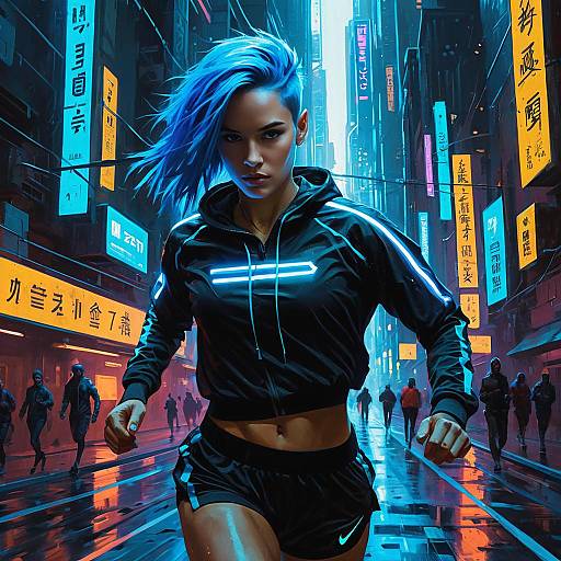 Futuristic Cyberpunk Hacker in Motion