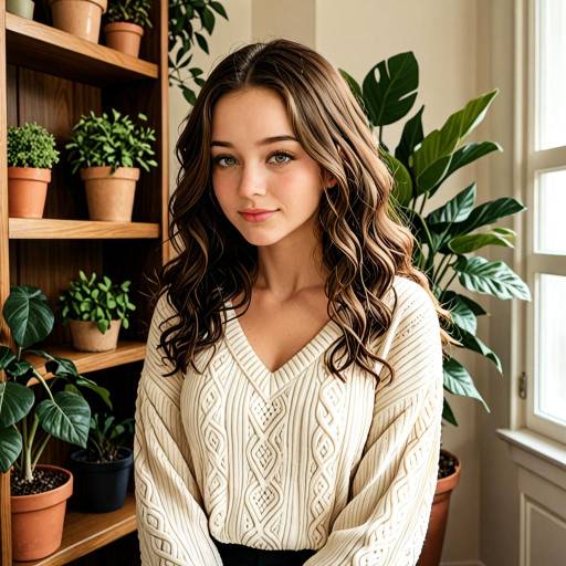 Serene Young Woman Among Indoor Plants