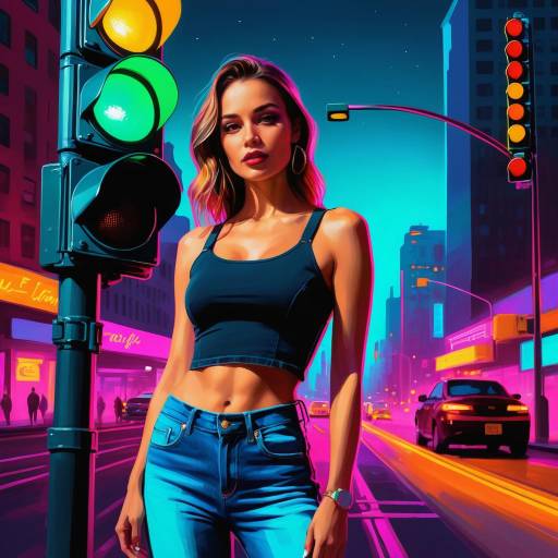 Confident Woman in Neon Urban Scene