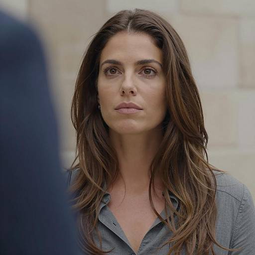 Portrait of Woman with Brown Hair in Gray Shirt