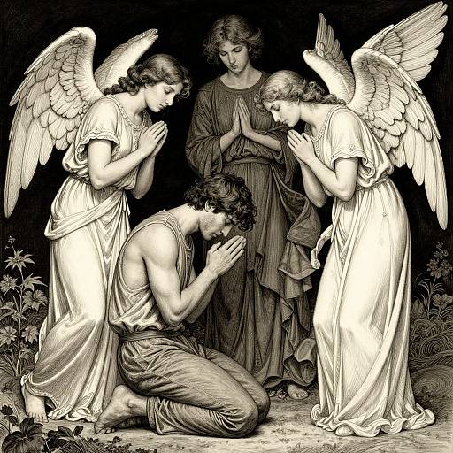 Angels Guarding a Praying Man