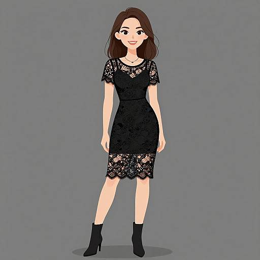 Romantic Grunge Woman in Black Lace Dress