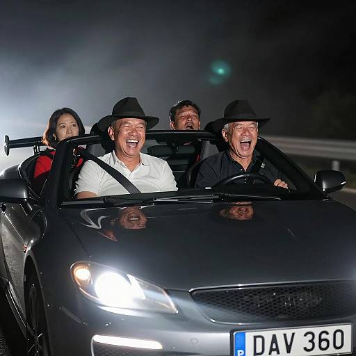 Group of People Enjoying Night Drive in Sports Car