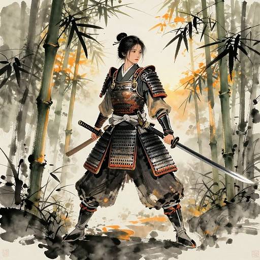 Samurai Warrior in Bamboo Grove