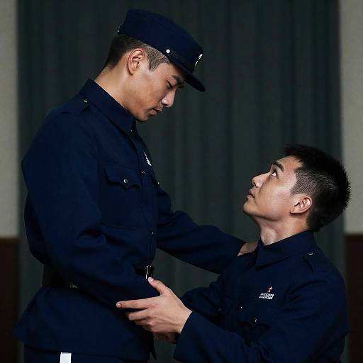 Two Men in Blue Military-style Uniforms
