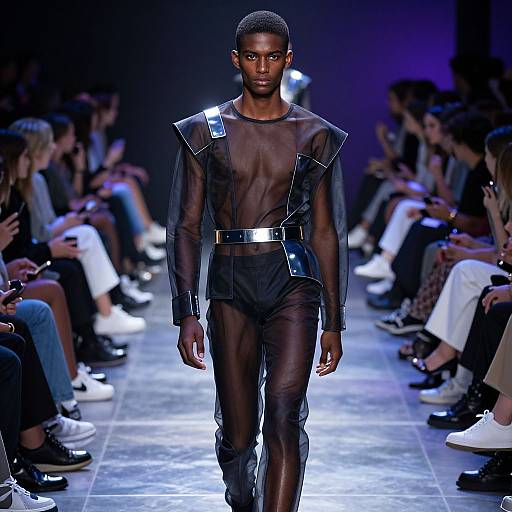 Dark Skin Femboy Model on Futuristic Runway