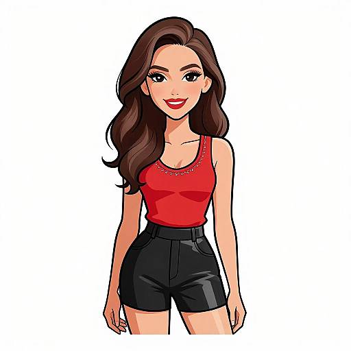 Chic Woman in Red Blouse and Shorts