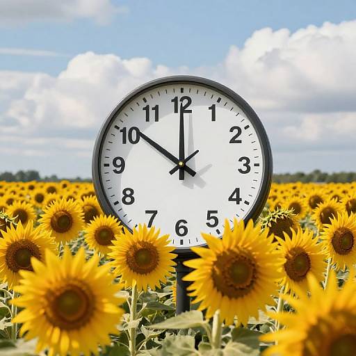 Sunflower Field with Central Clock