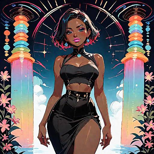 Confident Dark-Skinned Woman in Black Dress