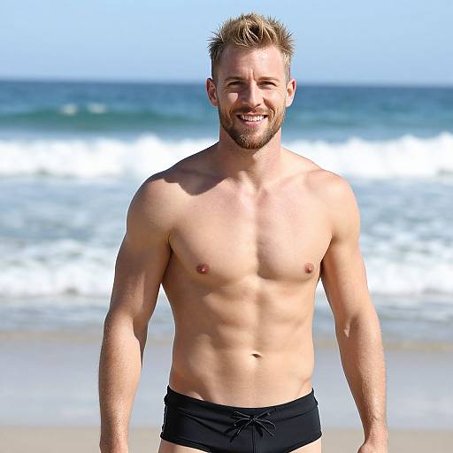 Smiling Fit Man on Sunny Beach