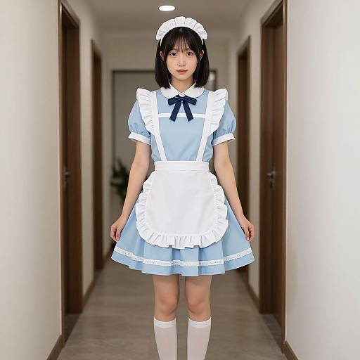 Woman in Blue Maid Outfit