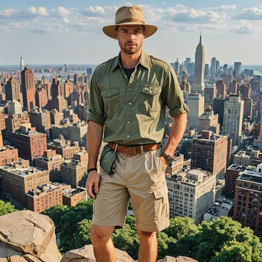 Man in Safari Outfit Overlooking Manhattan