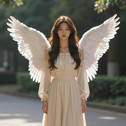 Serene Young Woman in Angelic Costume