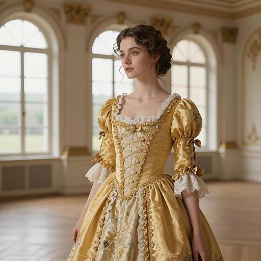 Woman in Elegant Baroque Golden Yellow Dress