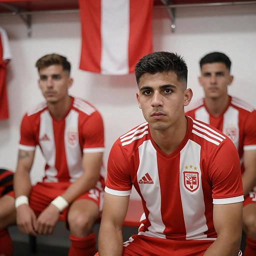 Intense Soccer Players in Locker Room