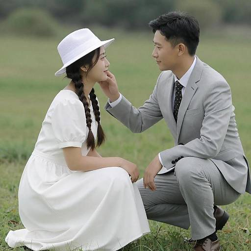 Romantic Moment in a Grassy Field