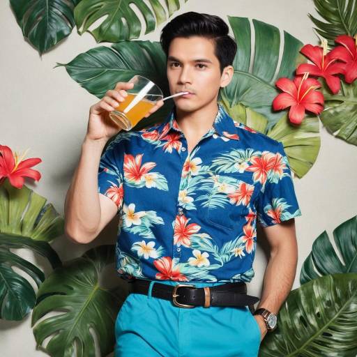 Solo Male in Hawaiian Shirt with Drink