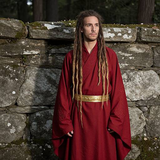 Serene Man with Dreadlocks by Stone Wall