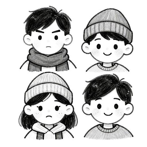 Detailed Black-and-White Drawing of Children