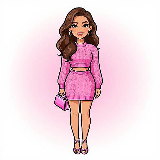 Smiling Woman in Pink Knit Outfit