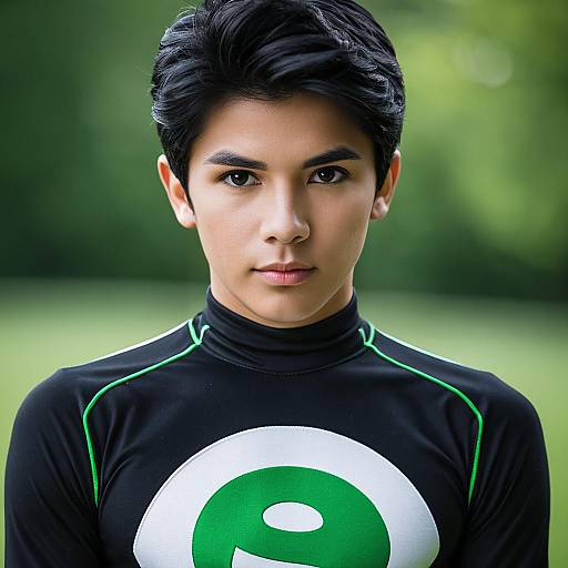 Young Man in Black and Green Bodysuit