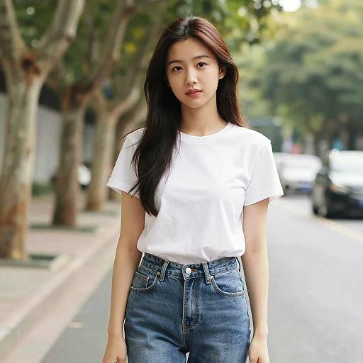 Young Asian Woman in Casual Outfit Outdoors