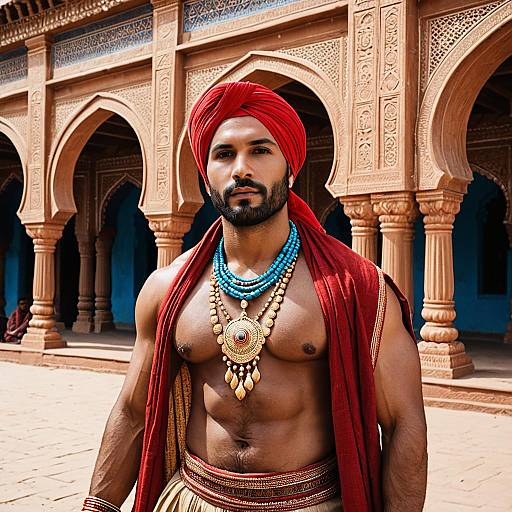 Muscular Indian Man in Traditional Attire