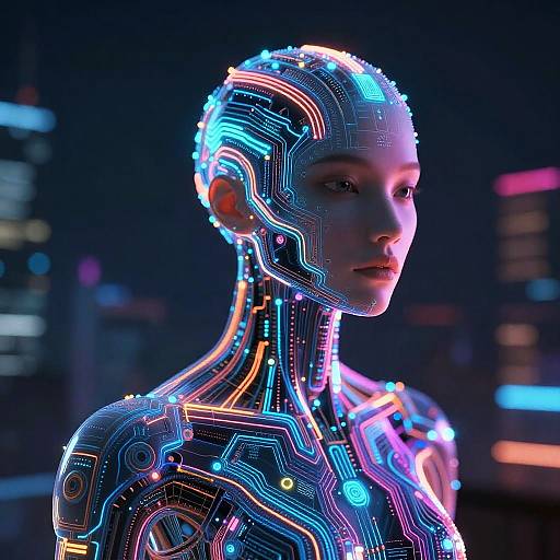 Futuristic Neon Cyberpunk Humanoid Portrait