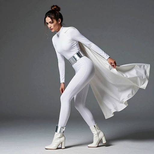 Athletic Woman in Futuristic White Outfit