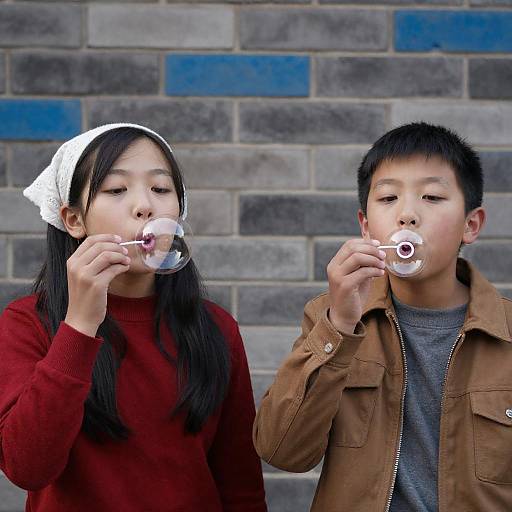 Children Blowing Bubbles Outdoors