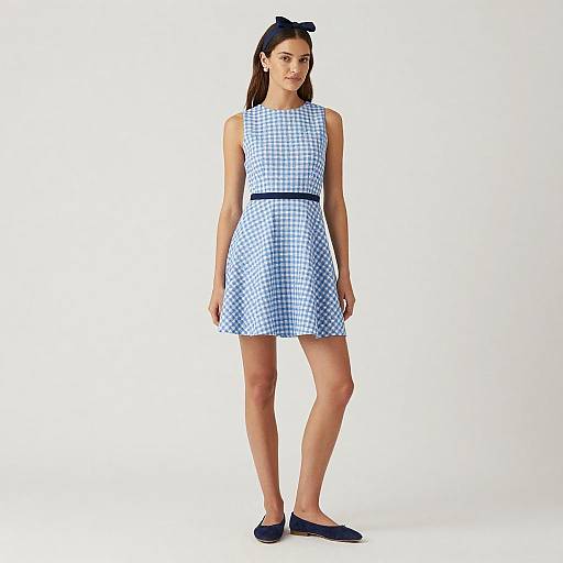 Contemporary Chic Sky-Blue Gingham Mini Dress