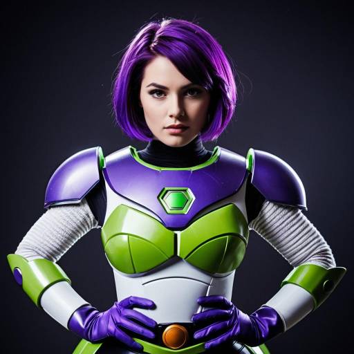 Woman in Purple and Green Buzz Lightyear Inspired Armor