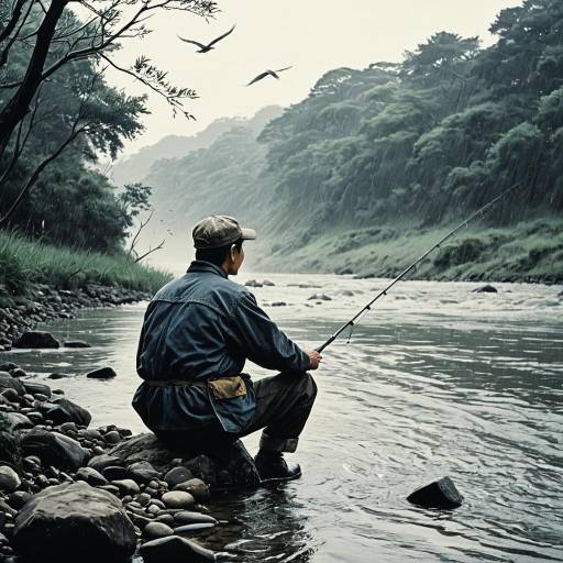 Nostalgic Fisherman by Misty Riverbank