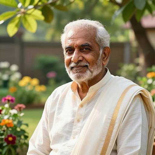 Calm Elder in Rural Indian Garden
