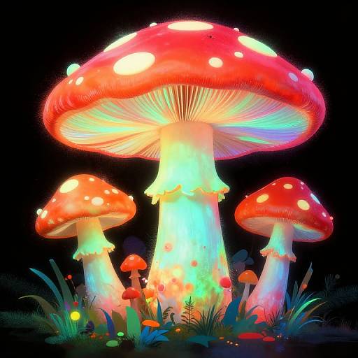 Fluorescent Oversized Digital Mushroom Landscape