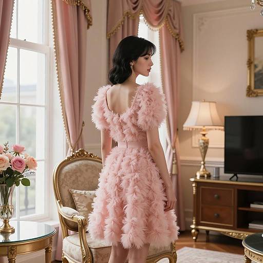 Elegant Woman in Pink Dress by Window
