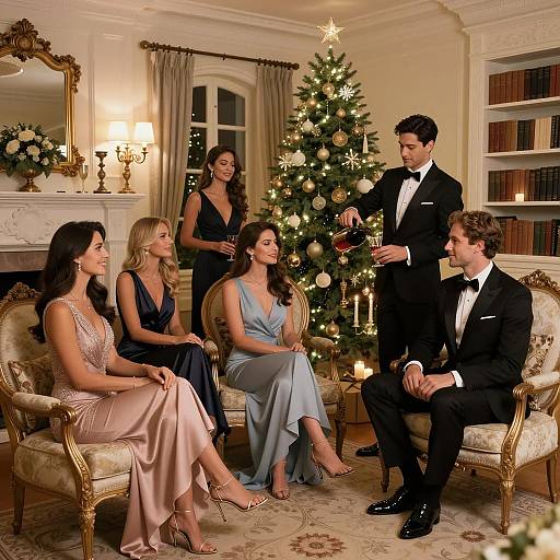 Elegant Christmas Gathering in Luxurious Living Room